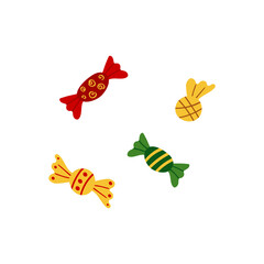 Doodle sweets, candies. Cute vector illustration for holiday decoration of cards, posters, concession products. Christmas and New Years element.