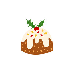 Doodle Christmas cake. Cute vector illustration for holiday decoration of cards, posters, concession products. Christmas and New Years element.