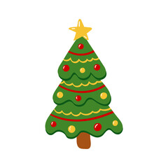 Doodle Christmas tree. Cute vector illustration for holiday decoration of cards, posters, concession products. Christmas and New Years element.