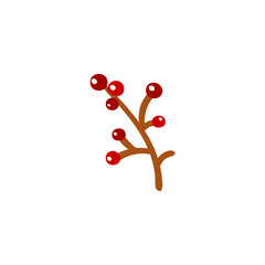 Doodle style branch with berries. Cute vector illustration for holiday decoration of cards, posters, concession products. Christmas and New Years element.