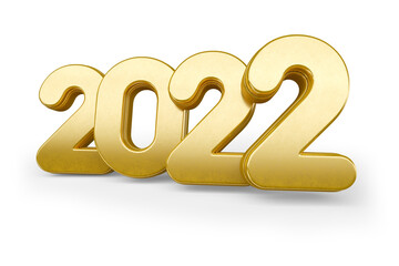 2022 3d render gold isolated white background. Illustration 3d