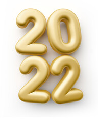 2022 3d render gold isolated white background. Illustration 3d