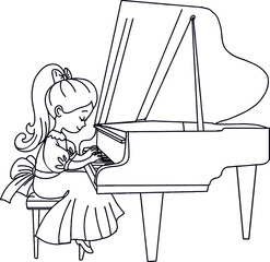 a girl plays the piano, a concert, a sketch