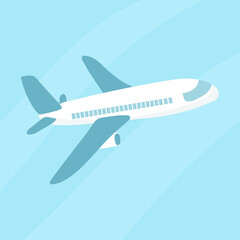 Passenger plane flying against the blue sky. Flat vector illustration