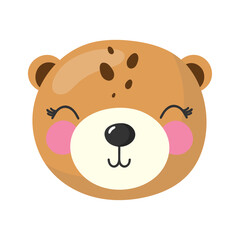 The face of a cute bear in cartoon style. Vector illustration on a white background . For kids stuff, card, posters, banners, avatars, icons, children books and print for clothes, t shirt.
