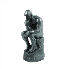 The Thinker Statue stock illustration. Thinking Man Sculptures vector. The statue shows a nude male figure sitting on a rock and thinking and is often used as an image to represent philosophy. 
