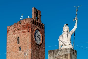 Photo sur Aluminium Tour de Pise A glimpse of the historic center of Cascina, Pisa, Italy, with the clock tower and the war memorial