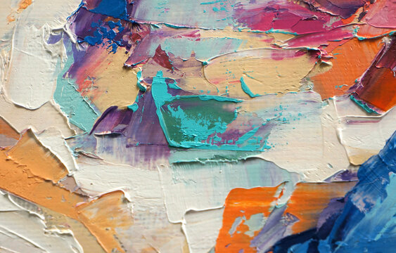 acrylic, paint, abstract. Closeup of the painting. Colorful abstract painting background. Highly-textured oil paint. 