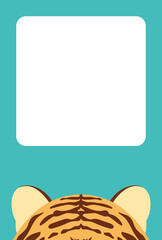 【年賀状テンプレート（寅年）】トラの頭と緑背景の四角フォトフレームのイラスト（文字なし）