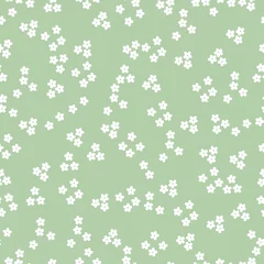 Papier Peint photo autocollant Petites fleurs Motif d& 39 époque. Petites fleurs blanches. fond vert pâle. Modèle vectorielle continue pour les impressions de design et de mode.