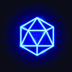Icosahedron Neon Sign. Vector Illustration of Geometric Promotion.