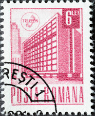 Romania - circa 1971: A post stamp printed in Romania showing the Postal Ministry, Bucharest