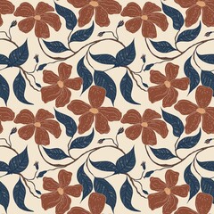 Seamless pattern with flowers on a beige background. Can be used for textiles, wrapping beads, clothing, wallpaper, as an element of decor.