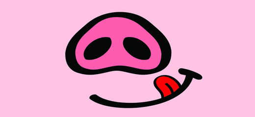 Yummy smile with tongue and lips. Pig face and nose for Bacon day. Drawing pigs animals farm silhouette symbol, pictogram. Vector pig swine idea. Piglets icon or sign