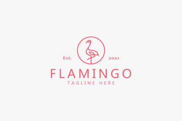Isolated Illustration Flamingo Bird Logo. Monoline Style Creative Idea Brand Identity and Useful for Any Product. Z Generation Branding Trend.