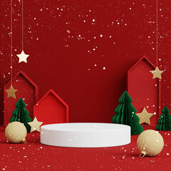 Christmas background for product display. red background. 3d rendering.