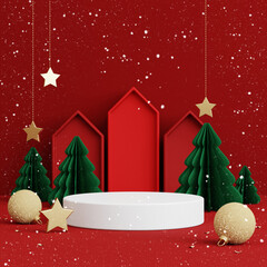 Christmas background for product display. red background. 3d rendering.