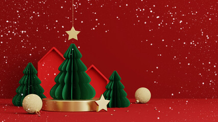 Christmas background for product display. red background. 3d rendering.