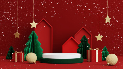 Christmas background for product display. red background. 3d rendering.