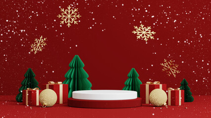 Christmas background for product display. red background. 3d rendering.