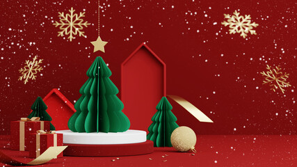 Christmas background for product display. red background. 3d rendering.