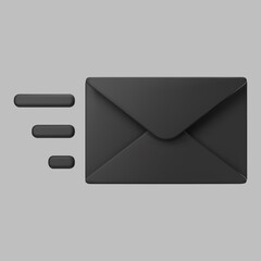 3d black closed mail envelope icon isolated on grey background. Render new unread email notification. 3d realistic minimal vector