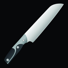 chef knife, butcher meat knife for butcher shop, Meat cutting knives, Cutlery icon set - vector realistic kitchen knives isolated on black, Vector illustration