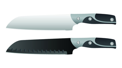set of two realistic kitchen knives isolated on white background, Vector illustration, chef knife, Cutlery icon set