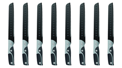 set of realistic kitchen knives isolated on white, Vector illustration, chef knives, Cutlery icon set, bread Knife