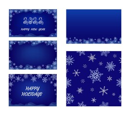 Fototapeta na wymiar New Year 2022 cards, background with snowflake frame, seamless stripe horizontal background and seamless pattern. Vector set