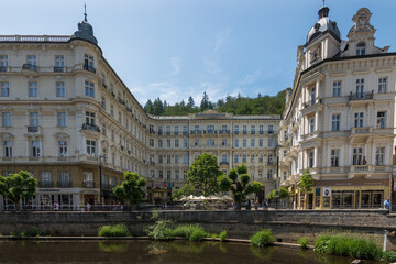 Fototapeta na wymiar Karlovy Vary, Czech Republic, June 2019 - view of the hotel and cassino Grandhotel Pupp