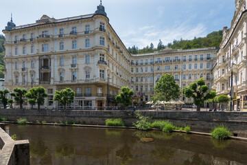 Karlovy Vary, Czech Republic, June 2019 - view of the hotel and cassino Grandhotel Pupp