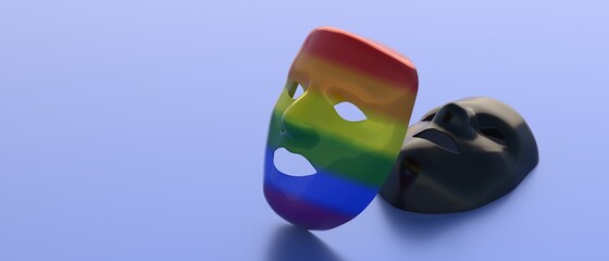 LGBT coming out. Gay pride flag mask, over a black one. National coming out day. 3d illustration