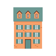 Illustration of hand drawn house on isolated white background.Vector illustration cartoon flat style.