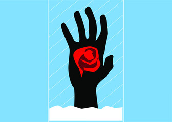 Concept design of a discreet person holding a red rose. hand reaching out for help. love concept