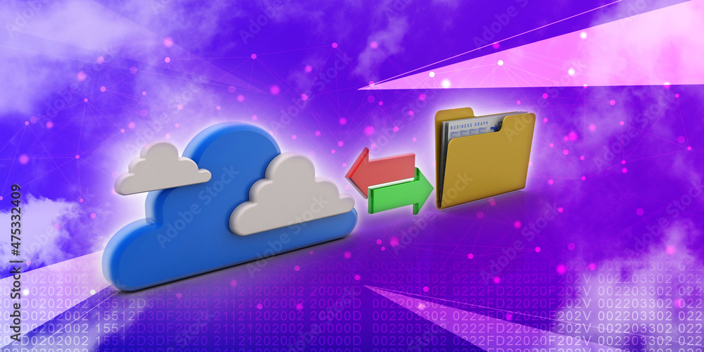 Poster 3d rendering cloud with folder with transfer arrow concept