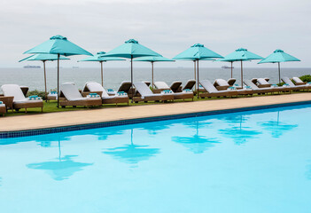Beach with pool on the coast of the Indian Ocean in South Africa