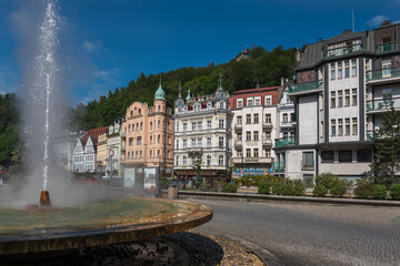 Karlovy Vary, Czech Republic, June 2019- beautiful view of Vřídelní kolonáda and Karlovy Vary...