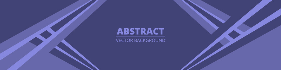 Very peri color geometric abstract wide horizontal banner with lines and shapes. Modern pastel purple horizontal abstract wide background in very peri color of the year 2022. Vector illustration.