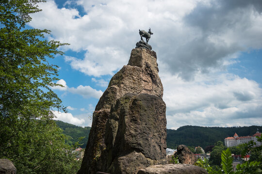 Karlovy Vary, Czech Republic, June 2019 - View of The prospect Deer Jump 