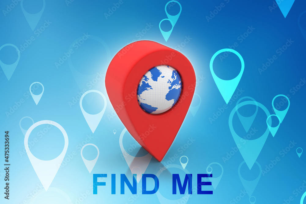 Fototapete 3d rendering red map pointer
