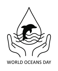 World oceans day flat line icon. The celebration dedicated to help protect, and conserve world oceans, fish and plants. Outline sign for mobile concept and web design, store