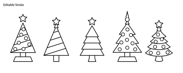 Different Christmas Tree Icons Line