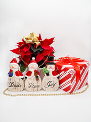 Christmas Holiday Love Peace and Joy with Gift and Poinsettia