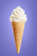 Ice cream on violet (very peri) background.