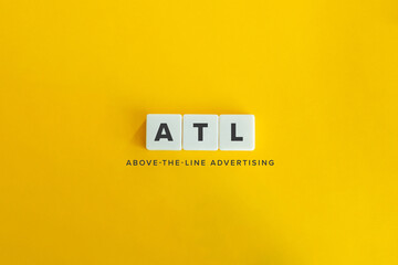 Above-the-line (ATL) advertising banner. Block letters on bright orange background. Minimal...