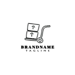 handcart cardboard box delivery logo cartoon icon design template black isolated vector illustration