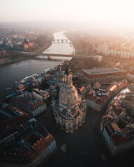 Vertical shot of The Dresden Frauenkirche surrounded by buildings in Germany