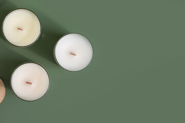 Handmade soy candle in glass cup with wooden wick. Natural. Scented candle for interior