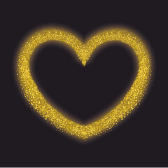 Golden sparkles frame in heart shape Valentines day illustration.